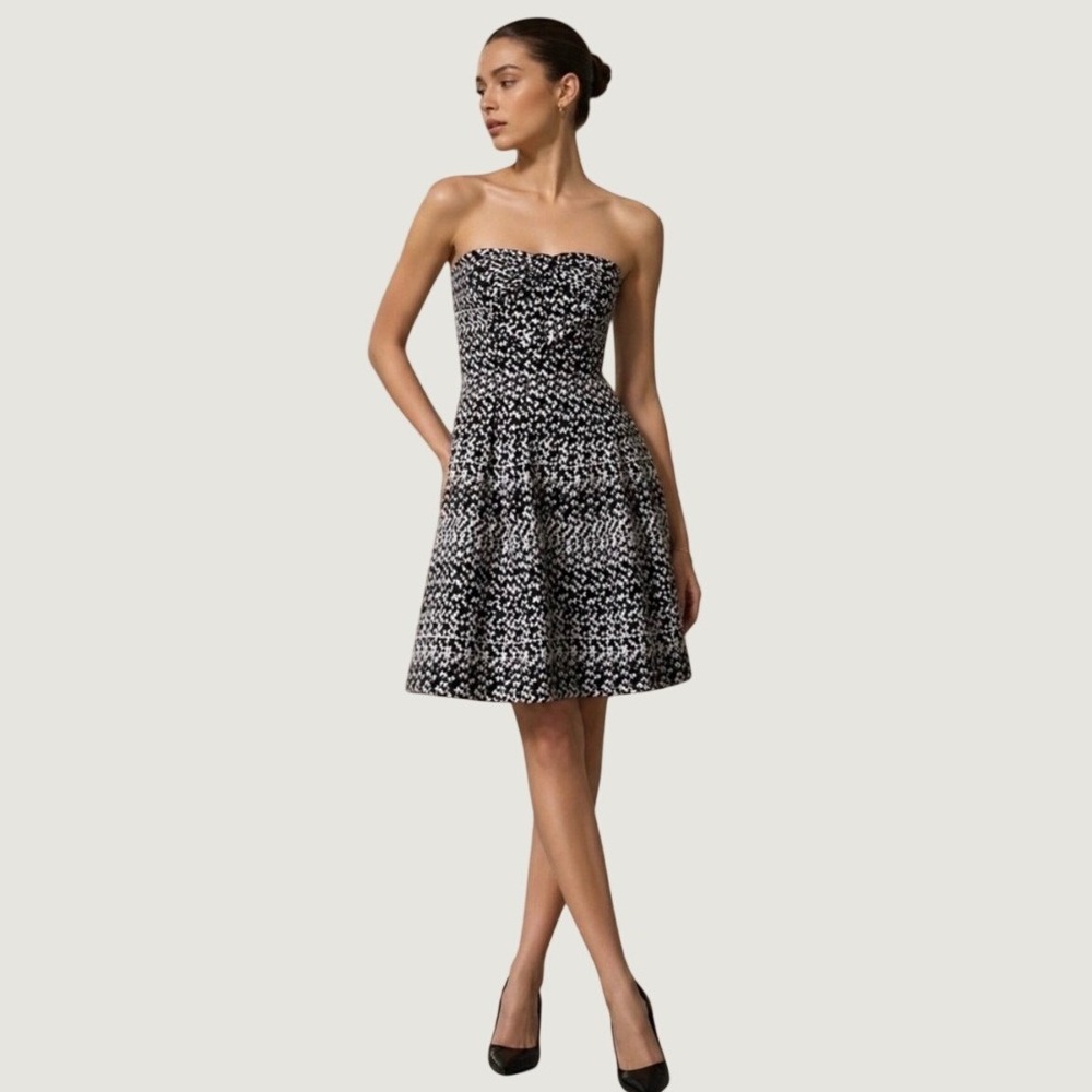 Eva Franco Metallic Jacquard Strapless Fit & Flare Audrey Hepburn HOCO Dress 8